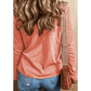 Crystal Fresh Salmon Floral Patchwork V Neck Long Sleeve T Shirt