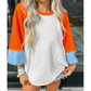 Hattie Light Grey Color Block Raglan Sleeve Contrast Stitching Loose Fit Top