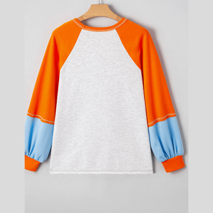 Hattie Light Grey Color Block Raglan Sleeve Contrast Stitching Loose Fit Top