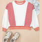 Mabry Red Stripe Colorblock Patchwork Contrast Stitching Oversize Sweatshirt