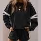 Black Varsity Striped Sleeve Drop Shoulder Sweatshirt and Short Set
