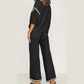Tatina Black Contrast Trim Half Sleeve Top Drawstring Pants Loose 2pcs Sweater Suit