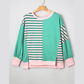 Lue Green Stripe Color Block Exposed Seam Side Slit PLUS SIZE Sweatshirt
