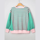 Lue Green Stripe Color Block Exposed Seam Side Slit PLUS SIZE Sweatshirt