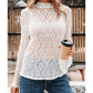Donna White Sheer Lace Bell Sleeve Mock Neck Blouse