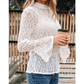 Donna White Sheer Lace Bell Sleeve Mock Neck Blouse