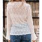 Donna White Sheer Lace Bell Sleeve Mock Neck Blouse