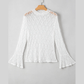 Donna White Sheer Lace Bell Sleeve Mock Neck Blouse