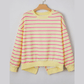 Evelyn Yellow Stripe Overlap Detail Drop Shoulder Pullover Sweatshirt