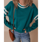 Elliott Green Contrast Striped Patchwork Round Neck Drop Shoulder Sweatshirt