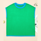 Grayson Green Contrast Trim Round Neck Short Sleeve Loose Knit Sweater