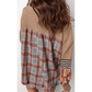Jenny Khaki Waffle Stripe Plaid Patchwork Henley Knit Top