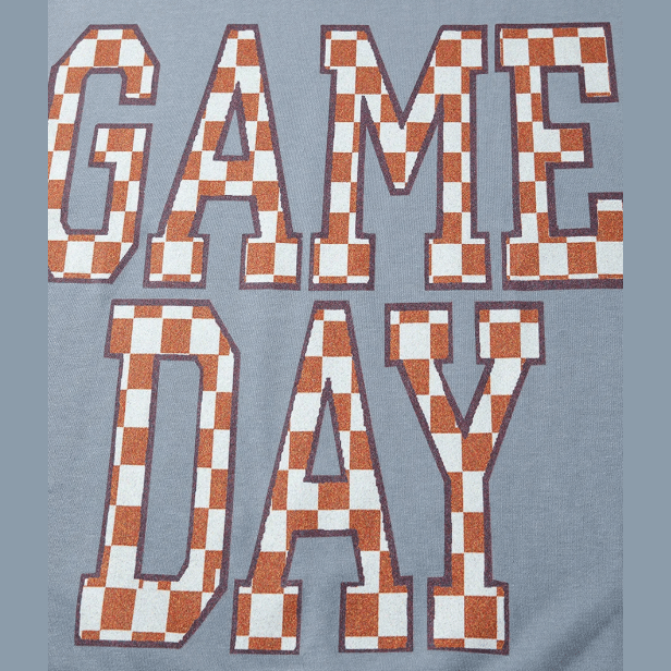 Grey GAME DAY Checkered Letter Graphic Oversize Sweatshirt