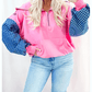 Ada Pink Checkered Patchwork Kangaroo Pocket Half Zipper Hoodie
