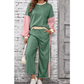 Khloe Mist Green 2pcs Color Block Pullover Loose Pant Set