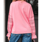 RTS Sachet Pink Drop Shoulder Lace Ruffled Sleeve Patchwork Loose Sweatshirt