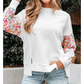 Clarisse White Floral Dotted Mixed Print Patchwork Sleeve High Low Casual Sweatshirt