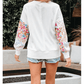 Clarisse White Floral Dotted Mixed Print Patchwork Sleeve High Low Casual Sweatshirt