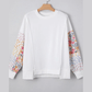 Clarisse White Floral Dotted Mixed Print Patchwork Sleeve High Low Casual Sweatshirt
