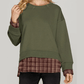 Darshi Moss Green Vintage Plaid Patchwork Drop Shoulder Sweatshirt
