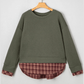 Darshi Moss Green Vintage Plaid Patchwork Drop Shoulder Sweatshirt