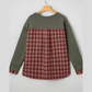 Darshi Moss Green Vintage Plaid Patchwork Drop Shoulder Sweatshirt