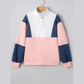 Katarine Pink Colorblock Patchwork Half Button Baggy Sweatshirt