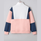 Katarine Pink Colorblock Patchwork Half Button Baggy Sweatshirt