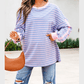 Reyna Sky Blue Stripe Oversize Contrast Trim Drop Shoulder Casual Top