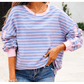 Reyna Sky Blue Stripe Oversize Contrast Trim Drop Shoulder Casual Top