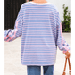 Reyna Sky Blue Stripe Oversize Contrast Trim Drop Shoulder Casual Top
