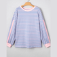 Reyna Sky Blue Stripe Oversize Contrast Trim Drop Shoulder Casual Top