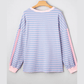 Reyna Sky Blue Stripe Oversize Contrast Trim Drop Shoulder Casual Top