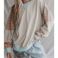 Avis Blue Striped Colorblock Patchwork Drop Shoulder Sweatshirt