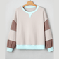 Avis Blue Striped Colorblock Patchwork Drop Shoulder Sweatshirt