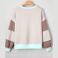 Avis Blue Striped Colorblock Patchwork Drop Shoulder Sweatshirt