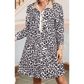 Mikki Button Striped Collar Leopard Print Long Sleeve Flared Dress
