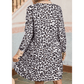 Mikki Button Striped Collar Leopard Print Long Sleeve Flared Dress