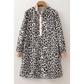 Mikki Button Striped Collar Leopard Print Long Sleeve Flared Dress