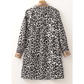 Mikki Button Striped Collar Leopard Print Long Sleeve Flared Dress