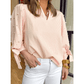 Kandy Pink Stripe Bow Knot Cuff Pearl Embellished Puff Sleeve V Neck Blouse