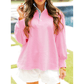 Olga Bonbon Button Striped Collar Patchwork Puff Sleeve Sweatshirt