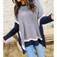 Zamira Blue Stripe Color Block Patchwork Dolman Oversize Tunic Sweater