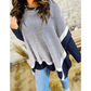 Zamira Blue Stripe Color Block Patchwork Dolman Oversize Tunic Sweater