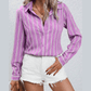Lory Purple Button Front Long Sleeve Blouse