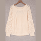 Neda Beige Hollow-out Puffy Sleeve Knit Sweater