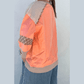 Karalee Grapefruit Orange Plaid Waffle Flower Patchwork Bracelet Sleeve Top