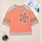 Karalee Grapefruit Orange Plaid Waffle Flower Patchwork Bracelet Sleeve Top