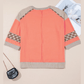 Karalee Grapefruit Orange Plaid Waffle Flower Patchwork Bracelet Sleeve Top