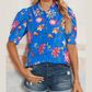 RTS Blue Floral Short Puff Sleeve Button Up Shirt)